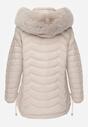 Jasnobeżowa Przejściowa Kurtka z Pikowaniem Bocznymi Ściągaczami i Kapturem Fezizia