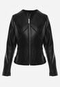 Czarna Taliowana Kurtka Biker z Dekoltem Crew Neck Ozdobiona Przeszyciami Nelithaen