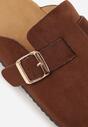 Ciemnobrązowe Klapki Ozdobione Klamrą na Pasku Zelevelis