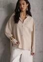 Beżowa Koszula z Wiskozy z Domieszką Lnu ze Strukturalnego Materiału Sewrita