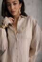 Beżowa Koszula z Wiskozy z Domieszką Lnu ze Strukturalnego Materiału Sewrita
