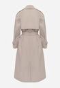 Beżowy Płaszcz Trencz z Bawełny i Wiskozy z Wiązanym Paskiem i Klapą Lissien