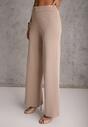 Jasnobrązowy Komplet z Wiskozą Szerokie Spodnie i Kamizelka z Aplikacjami 3D Hirimi