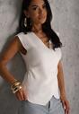 Biała Kopertowa Bluzka z Wiskozą Ozdobiona Metaliczną Aplikacją Sanadra