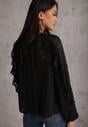 Czarna Koronkowa Bluzka z Falbankami Sewrana