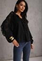 Czarna Koronkowa Bluzka z Falbankami Sewrana