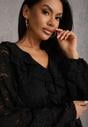 Czarna Koronkowa Bluzka z Falbankami Sewrana
