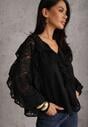 Czarna Koronkowa Bluzka z Falbankami Sewrana