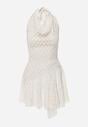 Biała Koronkowa Sukienka o Rozkloszowanym Kroju z Wiązanym Dekoltem Halter Bervine