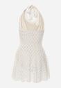 Biała Koronkowa Sukienka o Rozkloszowanym Kroju z Wiązanym Dekoltem Halter Bervine