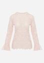 Różowa Bluzka z Koronki Ozdobiona Rozkloszowanymi Rękawami i Falbanką na Dole Sanovia