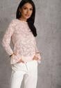 Różowa Bluzka z Koronki Ozdobiona Rozkloszowanymi Rękawami i Falbanką na Dole Sanovia