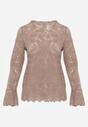 Brązowa Bluzka z Koronki Ozdobiona Rozkloszowanymi Rękawami i Falbanką na Dole Sanovia