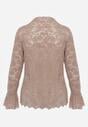 Brązowa Bluzka z Koronki Ozdobiona Rozkloszowanymi Rękawami i Falbanką na Dole Sanovia