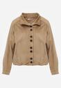 Jasnobrązowa Kurtka Bomber Jacket Ozdobiona Guzikami Quilimi