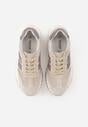 Jasnobeżowe Sneakersy z Zamszu Naturalnego z Ozdobnymi Paskami i Perforacją Ravinelle