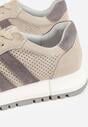 Jasnobeżowe Sneakersy z Zamszu Naturalnego z Ozdobnymi Paskami i Perforacją Ravinelle
