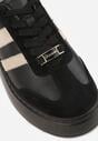 Czarno-Beżowe Sneakersy na Platformie ze Skóry Naturalnej Ozdobione Paskami Sovimi