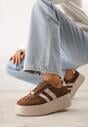 Brązowe Sneakersy na Platformie ze Skóry Naturalnej Ozdobione Paskami Sovimi