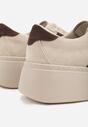 Beżowe Sneakersy na Platformie ze Skóry Naturalnej Ozdobione Paskami Sovimi