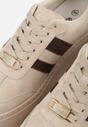 Beżowe Sneakersy na Platformie ze Skóry Naturalnej Ozdobione Paskami Sovimi