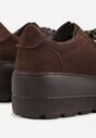 Brązowe Sneakersy na Platformie z Zamszu Naturalnego ze Sznurówkami w Paski Tarilita
