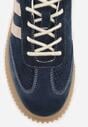 Granatowe Sneakersy Typu Tenisówki z Zamszu Naturalnego Ozdobione Paskami Tarinella