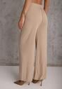 Beżowe Spodnie z Bawełną o Szerokim Kroju z Cyrkoniami Azirene