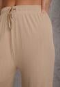 Beżowe Spodnie z Bawełną o Szerokim Kroju z Cyrkoniami Azirene
