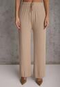 Beżowe Spodnie z Bawełną o Szerokim Kroju z Cyrkoniami Azirene
