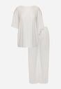 Biały Oversizowy Komplet Zdobiony Cyrkoniami T-shirt i Spodnie Arnateia