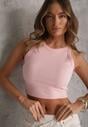 Różowy Top na Ramiączkach Basic Prążkowany Zitira