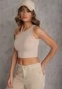 Beżowy Top na Ramiączkach Basic Prążkowany Zitira