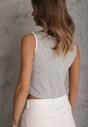 Szary Prążkowany Top z Bawełny Ozdobiony Guzikami przy Dekolcie Beralissa