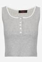 Szary Prążkowany Top z Bawełny Ozdobiony Guzikami przy Dekolcie Beralissa