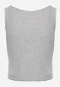 Szary Prążkowany Top z Bawełny Ozdobiony Guzikami przy Dekolcie Beralissa