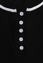Czarny Prążkowany Top z Bawełny Ozdobiony Guzikami przy Dekolcie Beralissa