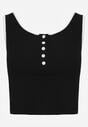 Czarny Prążkowany Top z Bawełny Ozdobiony Guzikami przy Dekolcie Beralissa