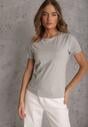 Szary T-shirt z Bawełny z Okrągłym Dekoltem Nedima