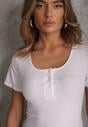 Biały Top z Bawełny Ozdobiony Guzikami przy Dekolcie Nediva
