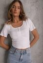 Biały Top z Bawełny Ozdobiony Guzikami przy Dekolcie Nediva