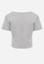 Szary Top z Bawełny Ozdobiony Guzikami przy Dekolcie Nediva