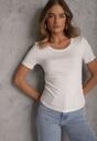 Biały T-shirt w Prążki z Marszczeniami po Bokach Nedala