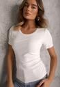 Biały T-shirt w Prążki z Marszczeniami po Bokach Nedala