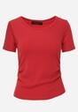 Czerwony T-shirt w Prążki z Marszczeniami po Bokach Nedala