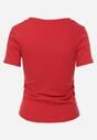 Czerwony T-shirt w Prążki z Marszczeniami po Bokach Nedala