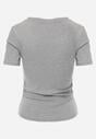 Szary T-shirt w Prążki z Marszczeniami po Bokach Nedala