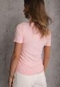 Różowy T-shirt w Prążki z Marszczeniami po Bokach Nedala