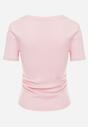 Różowy T-shirt w Prążki z Marszczeniami po Bokach Nedala