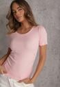 Różowy T-shirt w Prążki z Marszczeniami po Bokach Nedala